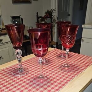 LeStelle Crystal Ruby Red Cut Holiday Wine Glasses